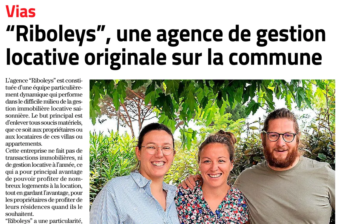Article du Midi Libre du 13 août 2025 : « Riboleys », une agence de gestion locative originale sur la commune