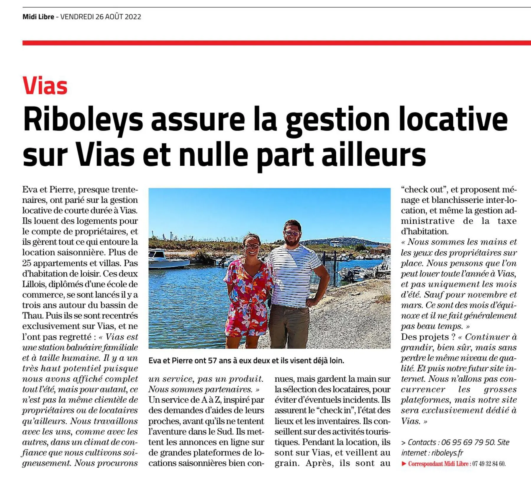 Article Midi Libre : Riboleys assure la gestion locative sur Vias et nulle part ailleurs